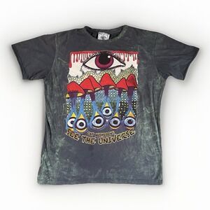NO TIME T-Shirt Large Eat Mushrooms See the Universe Graphic Grey Shrooms Art